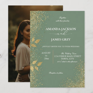Sage Green & Gold Wedding Invitation