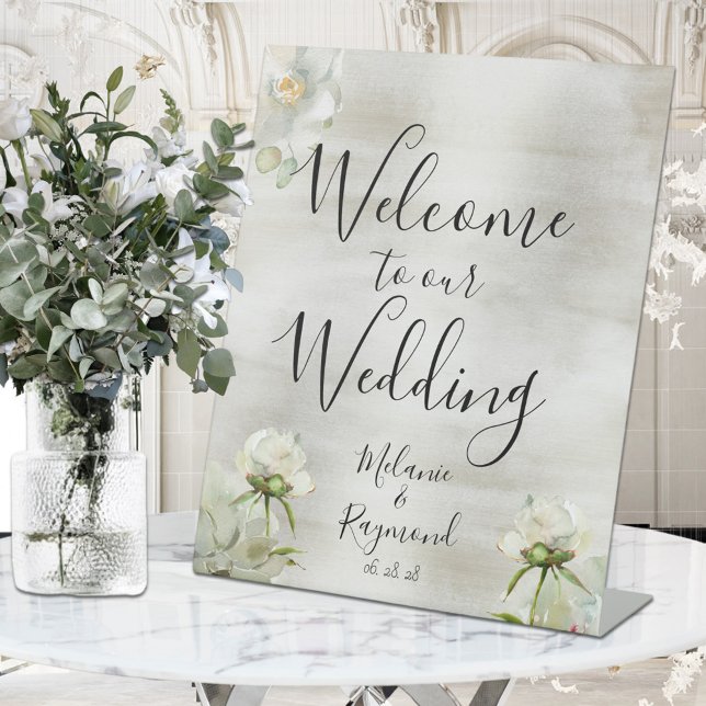 Sage Green Gold Welcome To Our Wedding Customise Pedestal Sign (Creator Uploaded)