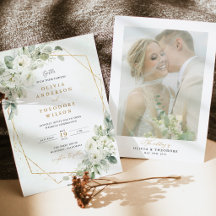 Sage Green Gold White Floral Photo Back Wedding