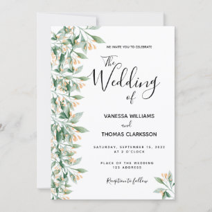 Sage green golden botanical floral wedding invitation