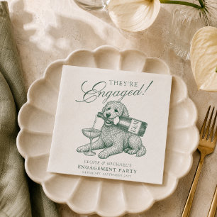 Sage Green Golden Doodle Champagne Engagement Napkin