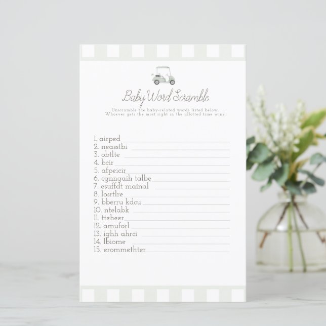 Sage green golf baby word scrabble baby shower  (Standing Front)