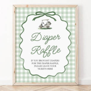 Sage Green Golf Bow Baby Shower Diaper Raffle Game Poster