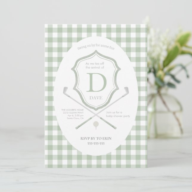 Sage green Golf club baby shower Invitation (Standing Front)