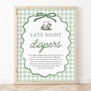 Sage Green Golf Late Night Diapers Baby Shower Poster