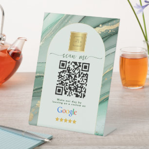 Sage Green Google Reviews Business Link QR Code   Pedestal Sign