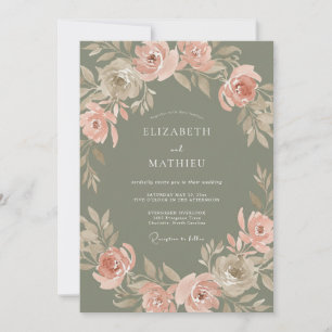 Sage Green Graceful Blossom Wedding Invitation