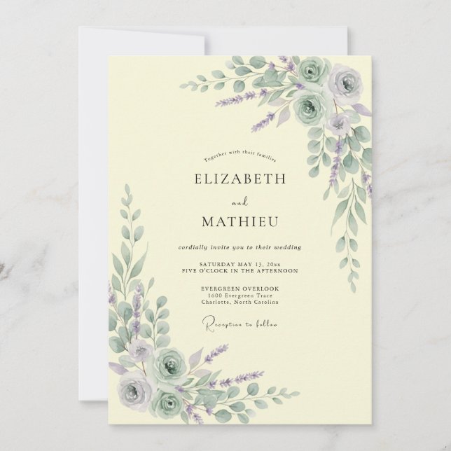 Sage Green Graceful Meadow Wedding Invitation (Front)