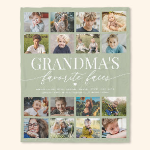 Sage Green Grandma 16 Photo Collage Blanket