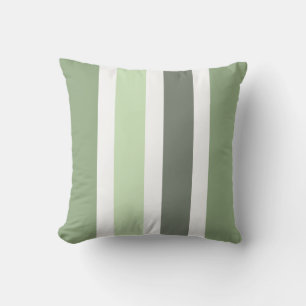 Sage Green, Gray, White Color Block Stripes Cushion