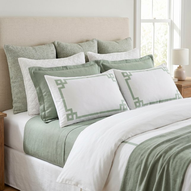Sage Green Greek Key Border King Size Pillowcase (Creator Uploaded)