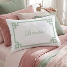 Sage Green Greek Key Monogram Standard Pillow Case