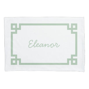 Sage Green Greek Key Monogram Standard Pillow Case