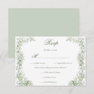 Sage Green Greenery Botanical Regency Wedding Meal RSVP Card
