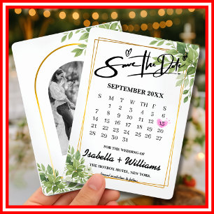 Sage Green Greenery Calendar Wedding Save The Date Enclosure Card