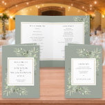 Sage Green Greenery Foliage Wedding Programme<br><div class="desc">Featuring delicate watercolor greenery leaves on a sage green background,  this chic botanical folded wedding program can be personalised with your special wedding day information. Designed by Thisisnotme©</div>