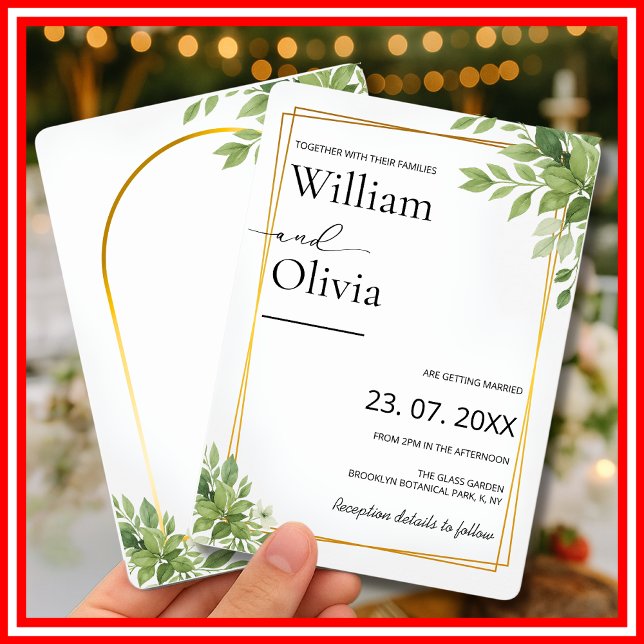 Sage Green Greenery Gold Geometric Rustic Wedding Invitation (Creator Uploaded)