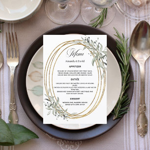 Sage green greenery gold wedding dinner menu