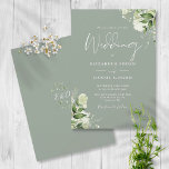 Sage Green Greenery Leaves Monogram Wedding Invitation<br><div class="desc">This elegant botanical greenery leaves wedding invitation can be personalised with your information in chic typography with your monogram initials on the reverse. Designed by Thisisnotme©</div>