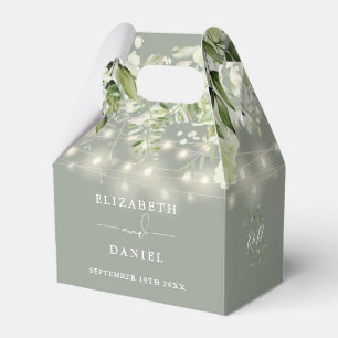 Sage Green Greenery String Lights Monogram Wedding Favour Box