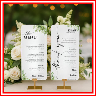 Sage Green Greenery Wedding Menu Thank you Card