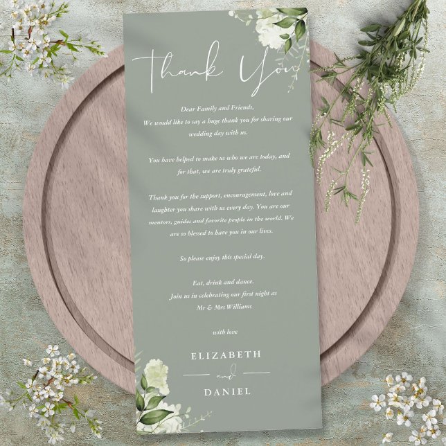 Sage Green Greenery Wedding Thank You Place Card (Sage Green Greenery Wedding Thank You Place Card)