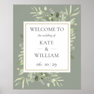 Sage Green Greenery Wedding Welcome Sign