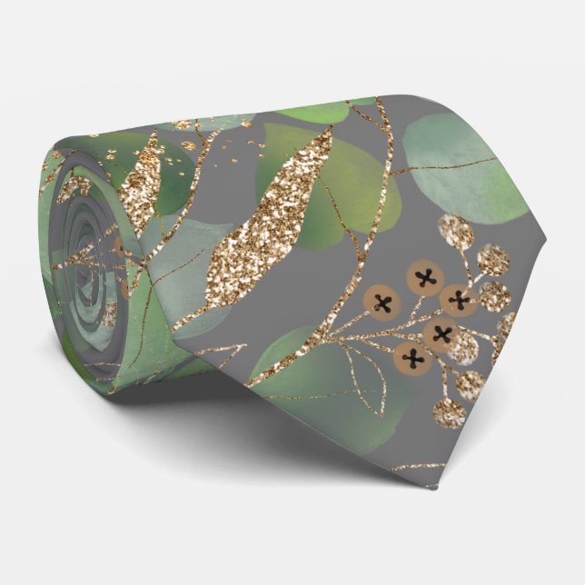 SAGE GREEN GREY BOTANICAL MENS TIE (Rolled)