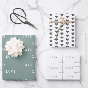 Sage Green Grey Hearts Modern Love Valentine's Day Wrapping Paper Sheet
