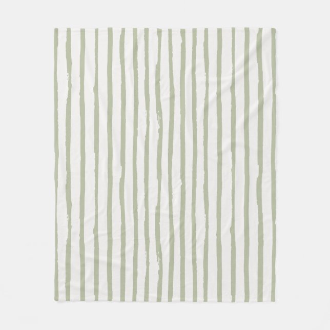Sage Green Grunge Bold Stokes Lines Pattern Fleece Blanket (Front)