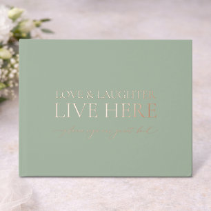 Sage Green Guest Book with Real Gold Foil