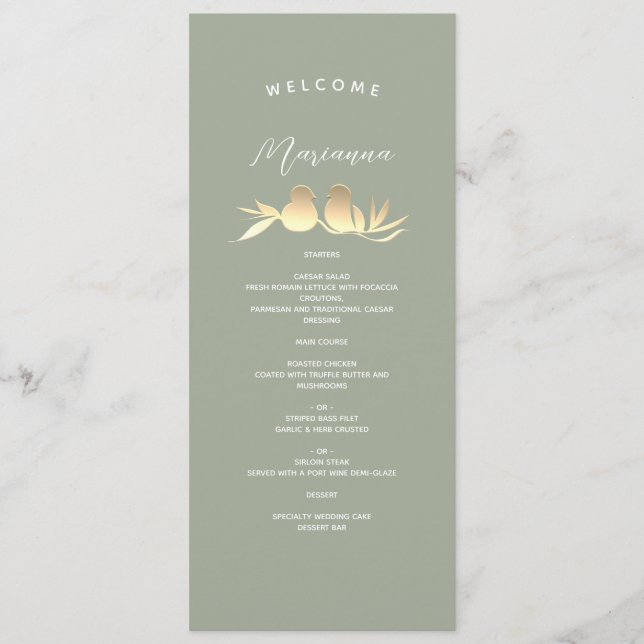 Sage Green Guest Name Wedding Menu (Front)