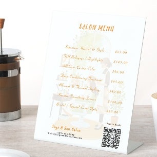Sage Green Hair Salon Price List Menu Acrylic Pedestal Sign