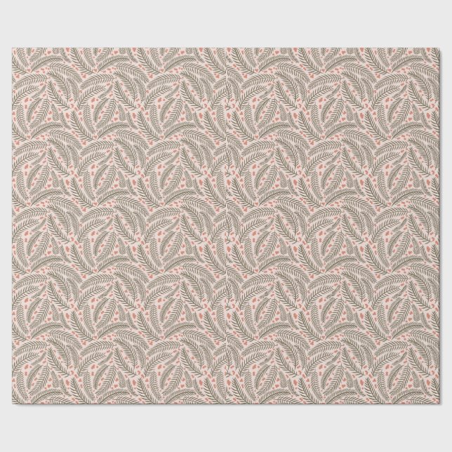 Sage Green Hand-drawn Christmas Pine Tree Leaf  Wrapping Paper (Seam)