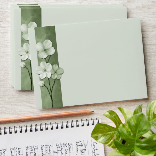 Sage Green Hand Drawn Floral Botanical Wedding Envelope (Stacked)