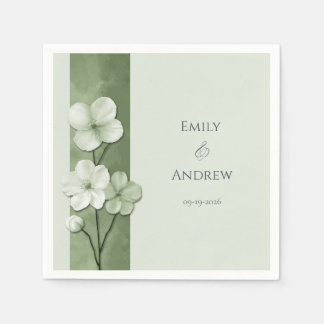 Sage Green Hand Drawn Floral Botanical Wedding Napkin