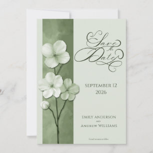 Sage Green Hand Drawn Floral Botanical Wedding Save The Date