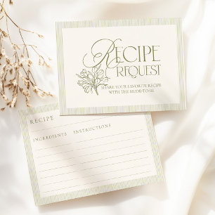 Sage Green Hand Drawn Floral Recipe Request Card