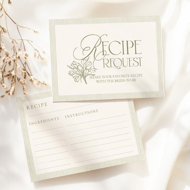 Sage Green Hand Drawn Floral Recipe Request Card (Creator Uploaded)