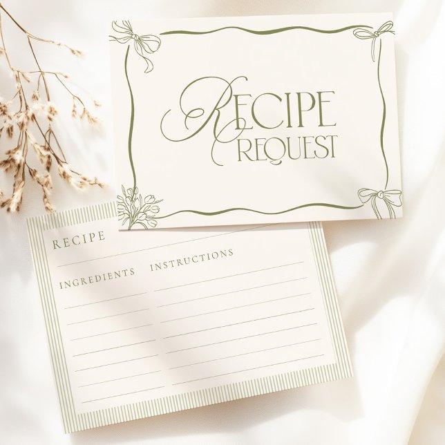 Sage Green Hand Drawn Floral Recipe Request Card (Creator Uploaded)