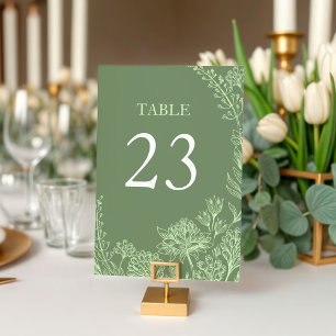 Sage Green Hand Drawn Floral Wedding  Table Number