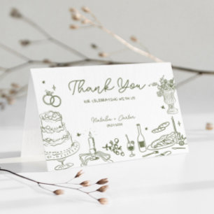 Sage Green Hand Drawn Whimsical Wedding Thank You 