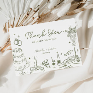 Sage Green Hand Drawn Whimsical Wedding Thank You Enclosure Card