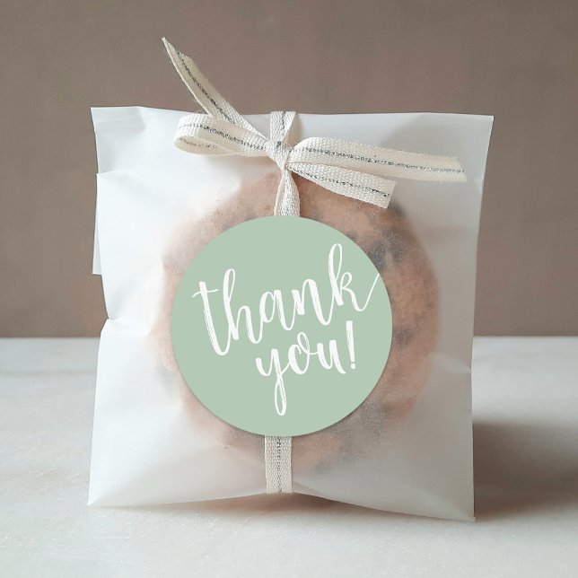 Sage Green Hand Lettered Script Thank You Classic Round Sticker (Creator Uploaded)