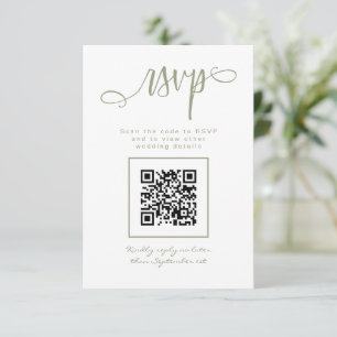 Sage Green Handwritten Script Simple QR Code RSVP Card