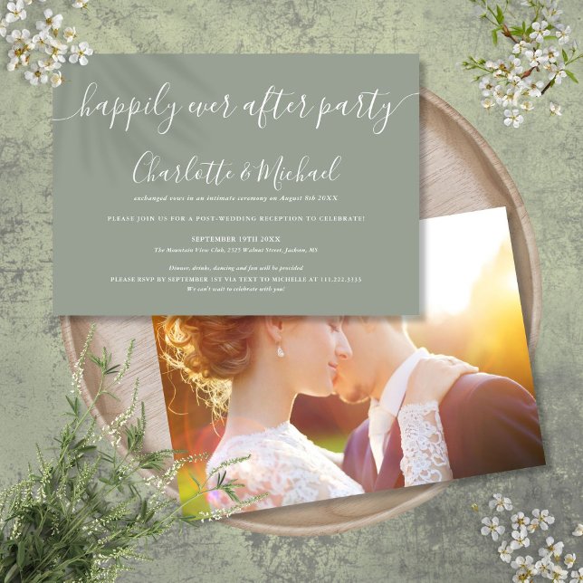Sage Green Happily Ever After Party Wedding Photo Invitation (Sage Green Happily Ever After Party Wedding Photo Invitation)