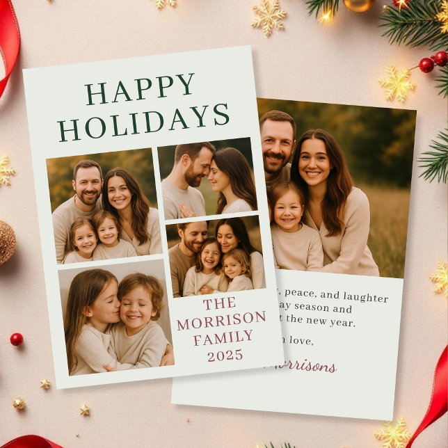 Sage Green Happy Holidays Photo Holiday Card (Creator Uploaded)