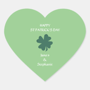 Sage Green Happy St Patrick's Day Shamrock Custom Heart Sticker