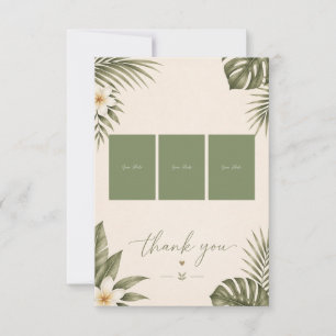 Sage Green Hawaii monstera Wedding 3 Photo Collage Thank You Card