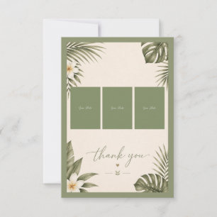 Sage Green Hawaii monstera Wedding 3 Photo Collage Thank You Card
